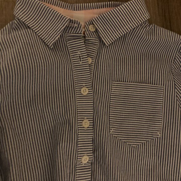 Vineyard Stripe Sconset Popover Shirt Estimated Size Small 7-8 Blue and White - Picture 2 of 3